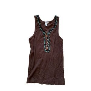 Tasha Polizzi Tank Top Brown Beaded Turquoise Saddleblanket Large